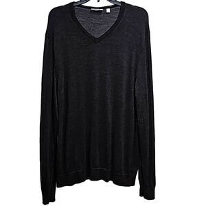Calvin Klein 100% Extra Fine Merino Wool Dark Gray V-Neck Sweater Mens Size XL